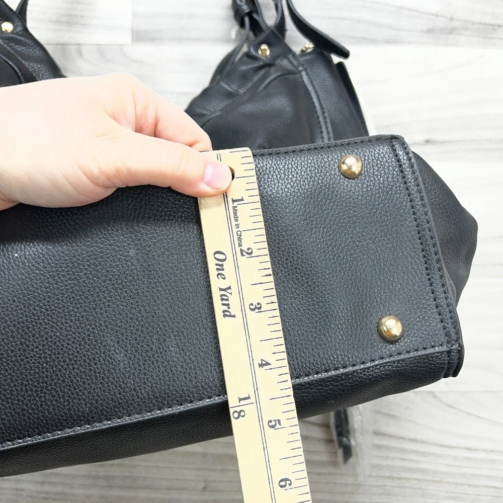 Vegan Le Miel Shoulder Bag Women's Black Beaded‎ Faux Leather Detachable Strap